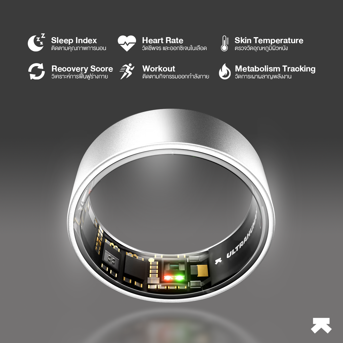 แหวนสุขภาพอัจฉริยะ ULTRAHUMAN RING AIR - SMART RING ติดตามการนอน วัดอัตราการเต้นหัวใจ (ASTER BLACK, NO.6)